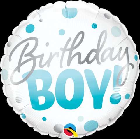 18" ROUND FOIL BDAY BOY BLUE DOTS